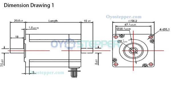 Oukeda NEMA23 Stepper Motor 1.8 Deg 12.35Ncm (17.48oz.in) 2 Phase 57 x 57mm D-Cut